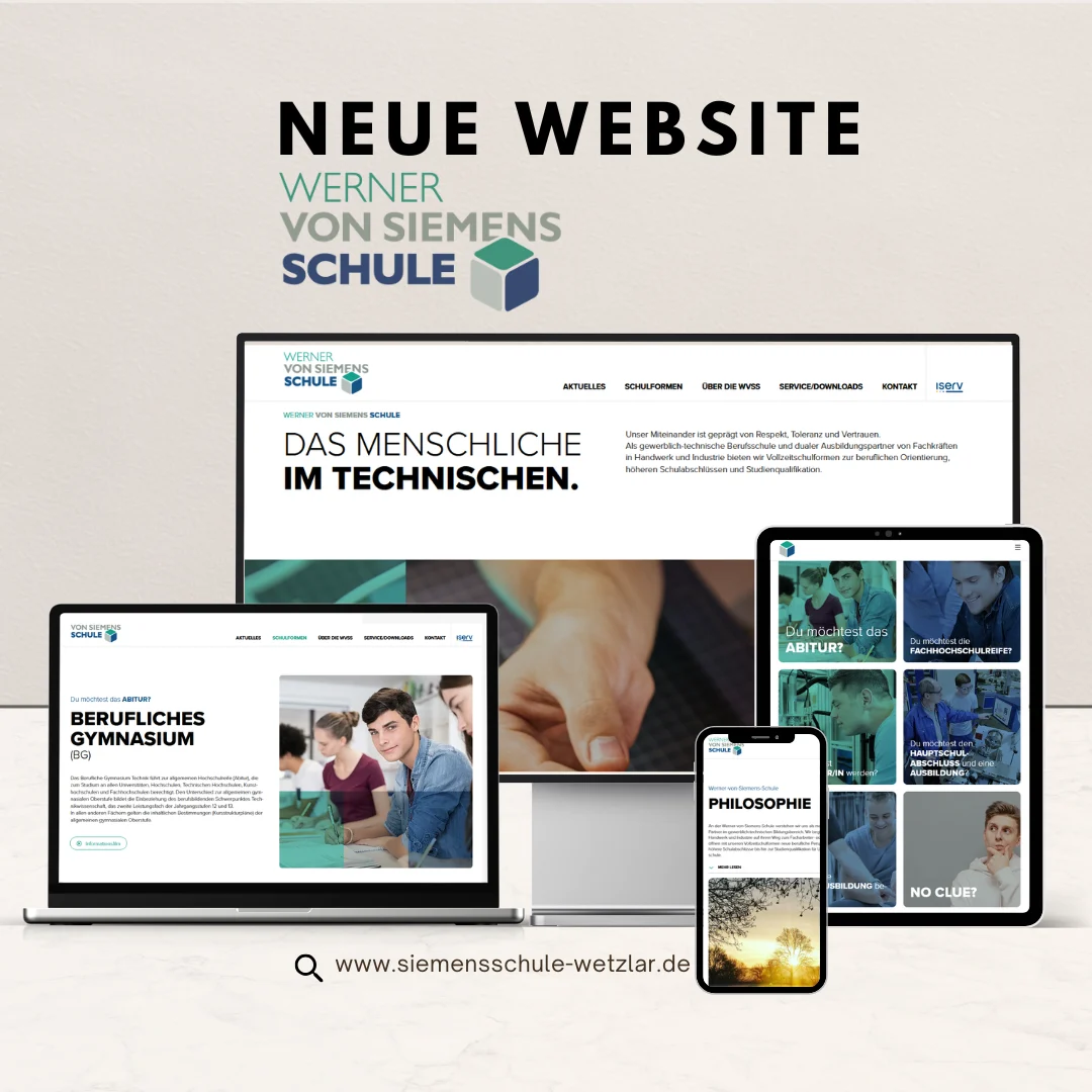 Grafik Neue Website WvSS auf PC, Laptop, Tablett und Smartphone